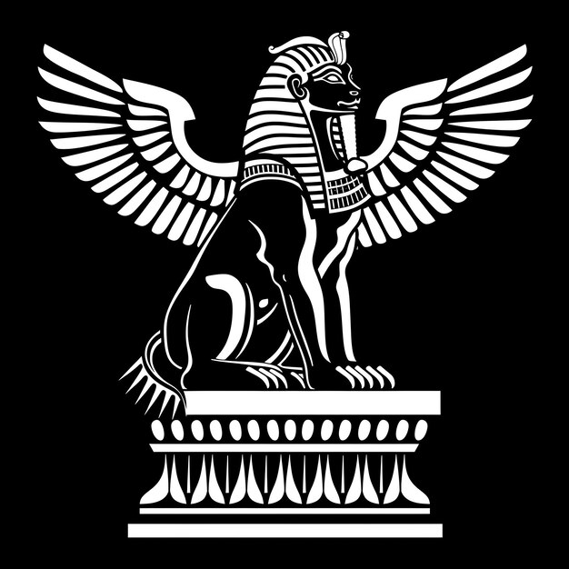 Mysterious Sphinx Enclave Seal Logo met een Sphinx die rust op Creative Logo Design Tattoo Outline