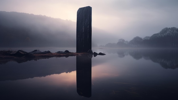 Photo mysterious stone sculpture in a shady area with foggy weather