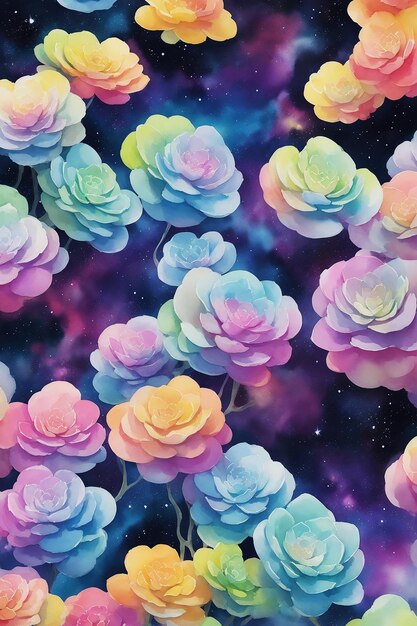 Mysterious succulent flowers space fluffy colorful background painting on paper hd watercolor image
