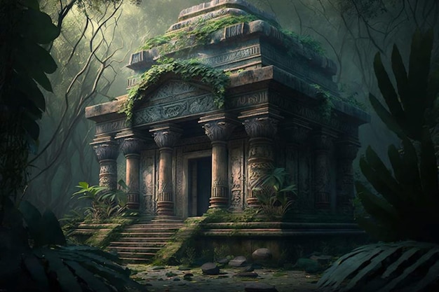 Foto un misterioso tempio nella giungla