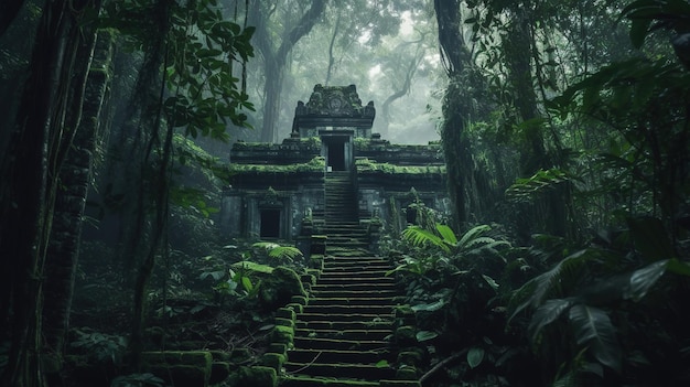 Photo a mysterious temple in the jungle