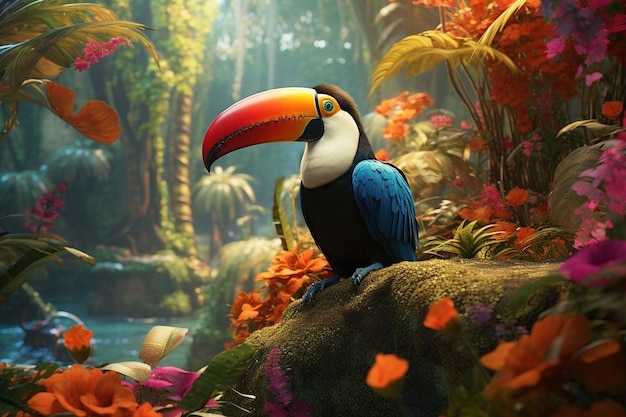 Mysterious toucan hidden among jungle foliage Generative ai