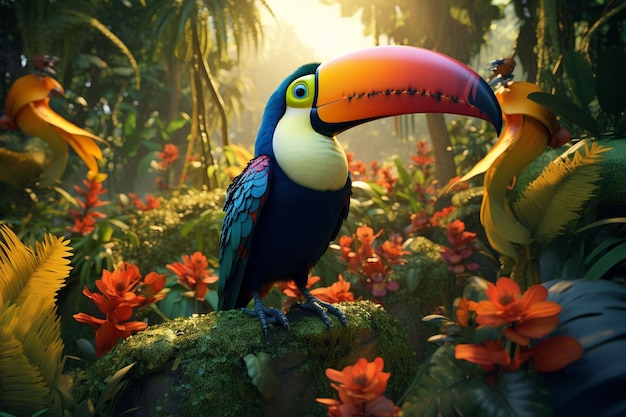 Mysterious toucan hidden among jungle foliage Generative ai