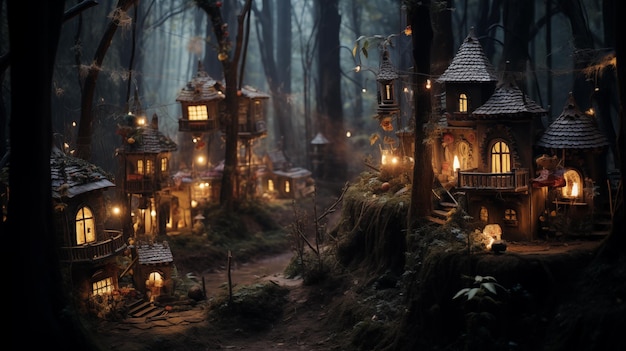 Photo mysterious town in the forest