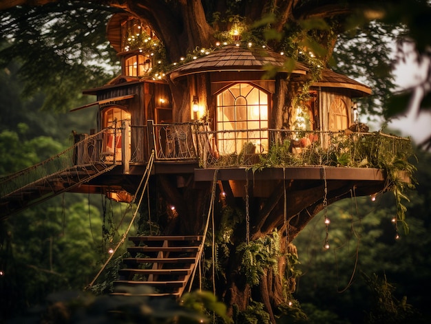 mysterious tree house in the forest