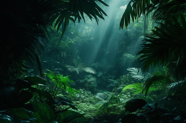 Photo mysterious tropical rainforest glows with lush greenery generated