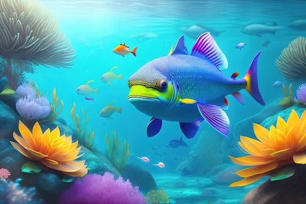 Таинственное подводное царство с подводными жителями и растениями, созданными Ай