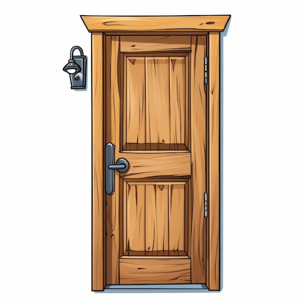 The Mysterious Untitled Wooden Door A CartoonStyle Clipart Adventure