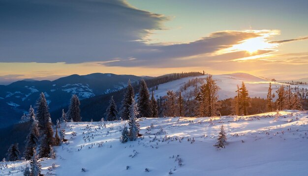 Foto paesaggio invernale misterioso montagne maestose in inverno ai generato