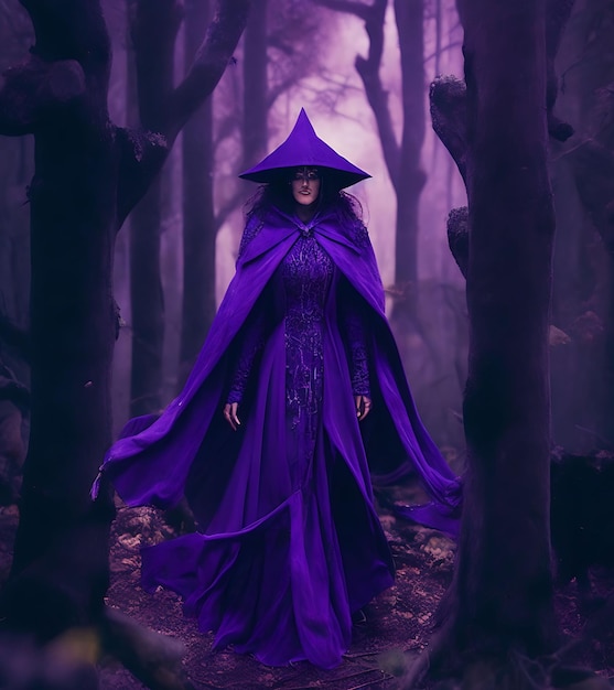 A mysterious witch cloaked in purple chaos AI generated