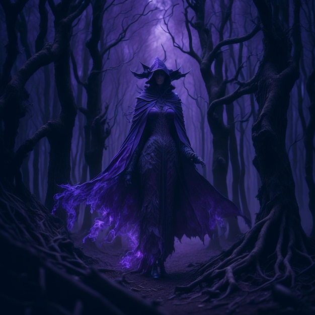 A mysterious witch cloaked in purple chaos energy