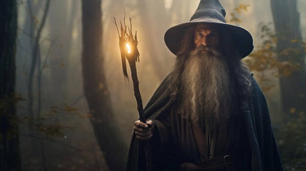 Photo mysterious wizard with hat 4k gandalf photography