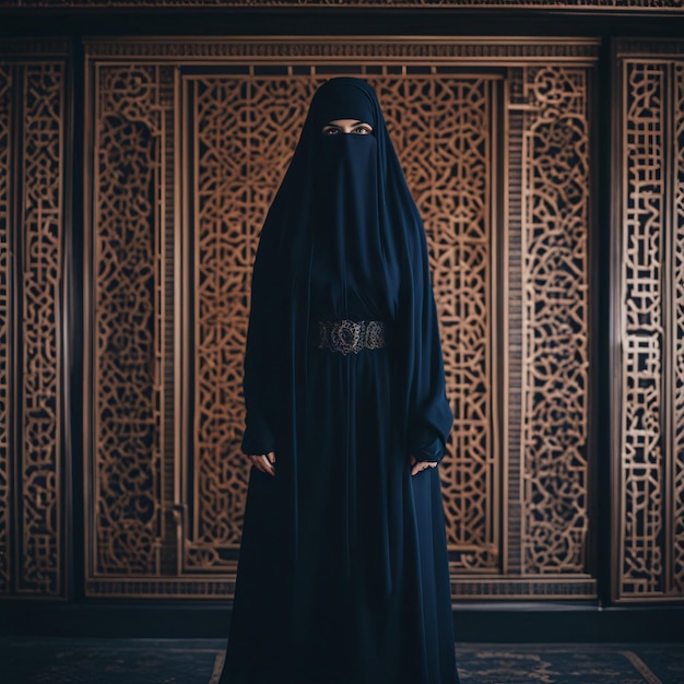 A mysterious woman in a black burka Islamic view