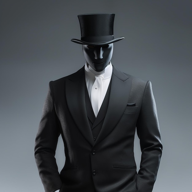 A mysterious young man in a hat model figure dressed in long dress