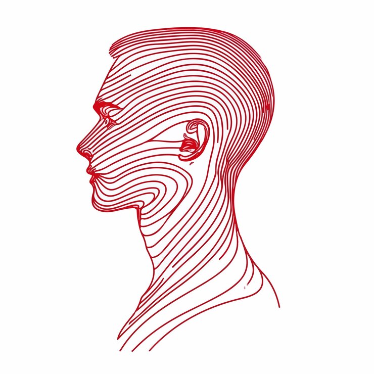 Photo mysterious young man profile with abstract red lines vector illustration