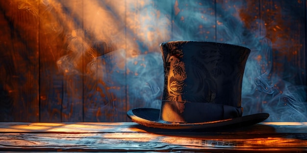 mystery hat in wooden background