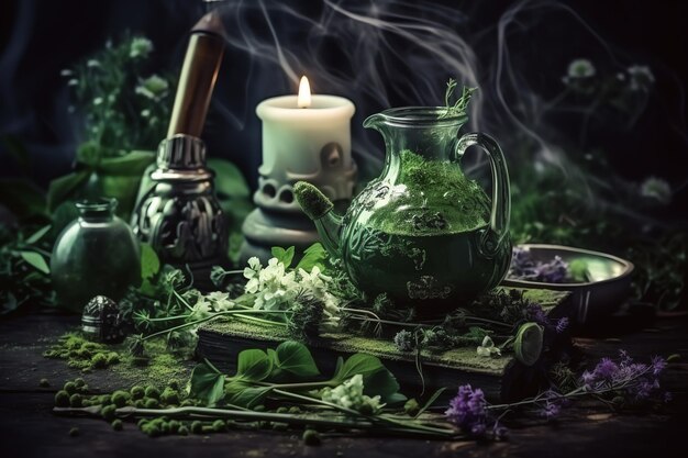 Mystic atmosphere green magical fairytale world background backdrop