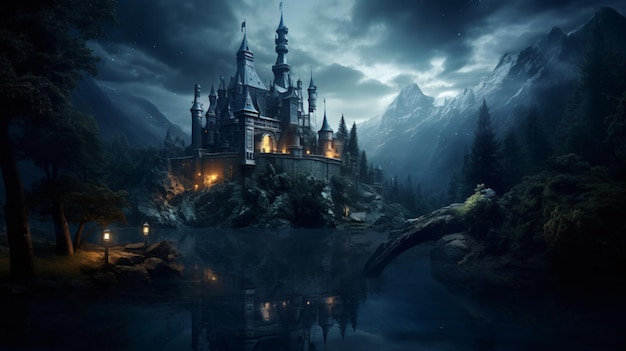 Mystic castle in the night