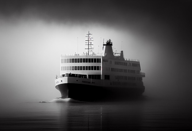 Mystic ferry ship in the fog AI Generated