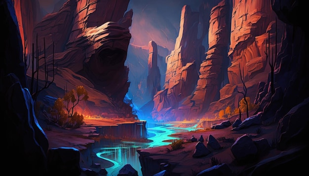 Photo mystic fluorescent fantasy canyon generative ai