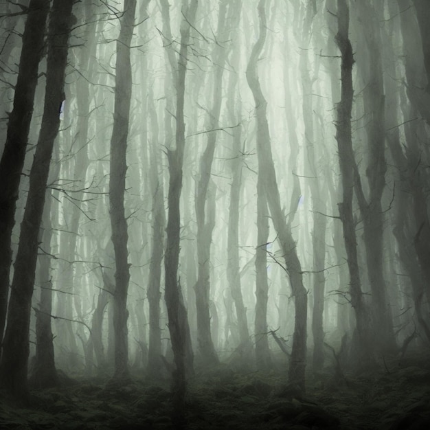 写真 神秘的な暗闇と恐怖の気候を持つ神秘的な森