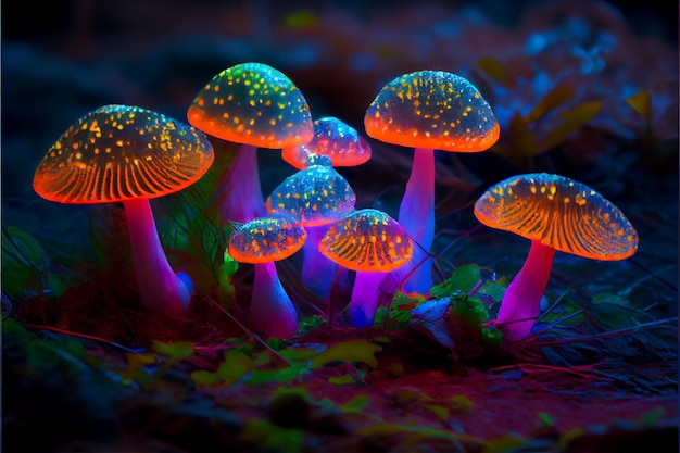 Mystic gevlekte fluorescerende paddenstoelen die generatieve AI kweken