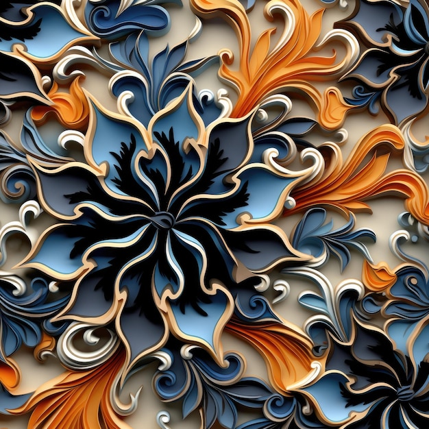 Mystic Illusions Unveiling the Deep Contrast of Persian Arabesque in 3D Seamless Patterns