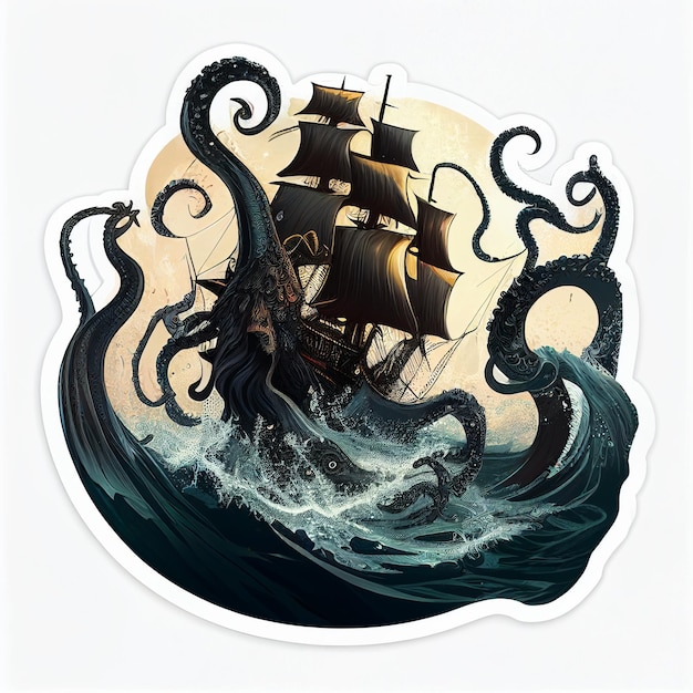 Mystic kraken beeld sticker op witte achtergrond AI gegenereerd