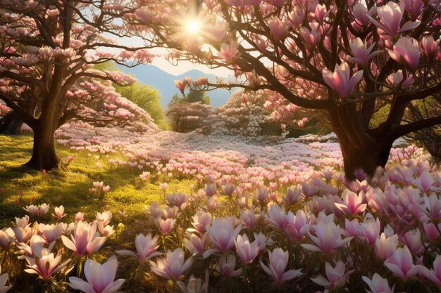 写真 ミスティック・メイドウ・マグノリア・ブローサム シンフォニー マグノリアの木の花が春にく