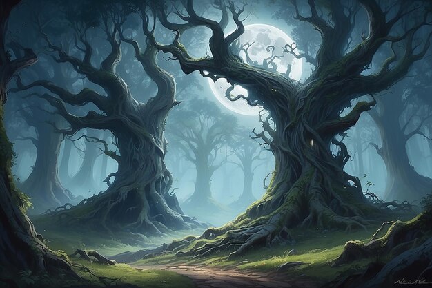 Photo mystic moonlit grove