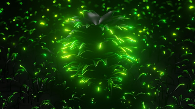Фото Мистическое ночное лесное дерево с светящимися листьями 3d-илюстрация бесперебойной петли на заднем плане.