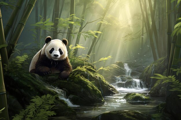 Mystic Panda bamboo forest Generate Ai