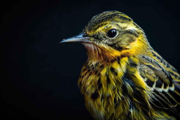 Foto ritratto mistico di golden pipit in piedi in studio isolato su sfondo nero