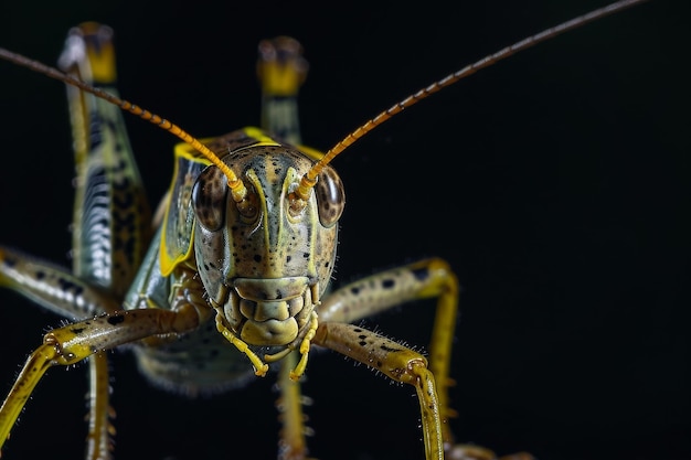 Photo mystic portrait of woodland grasshopper beside view