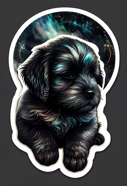 Photo mystic puppy sticker ai generated