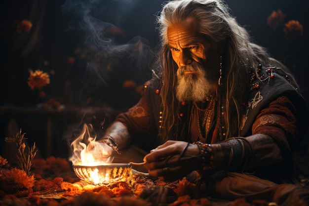 Mystic Ritual Burning from Sage for Purification generative IA