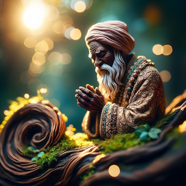 Photo mystic sage sufi mystic meditating on a tree with futuristic elements