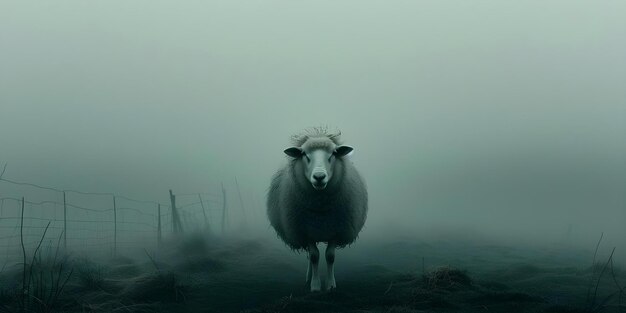 Mystical Atmosphere with Sheep in Foggy Landscape Concept Sheep Photography Mystical Landscape Foggy Atmosphere Wildlife Portraits Nature Scenes