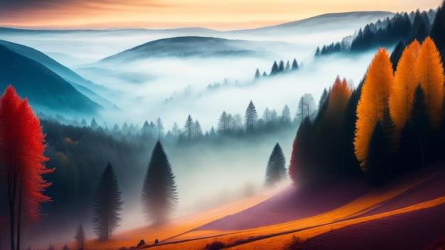 Mystical Autumn Fog in Black Forest Germany Enchanting Landscape with Rising Fog Creative AI Generated