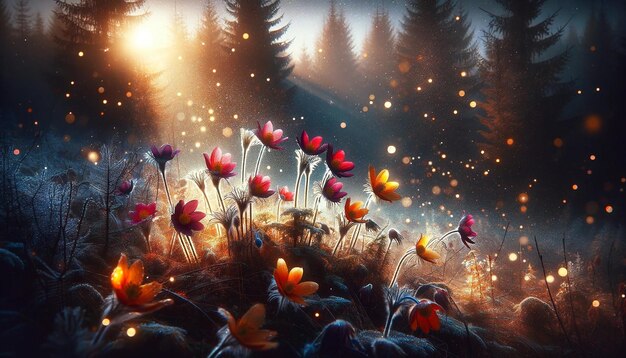 Mystical Autumn Forest with Floating Spores and a Warm Glowing Ambience