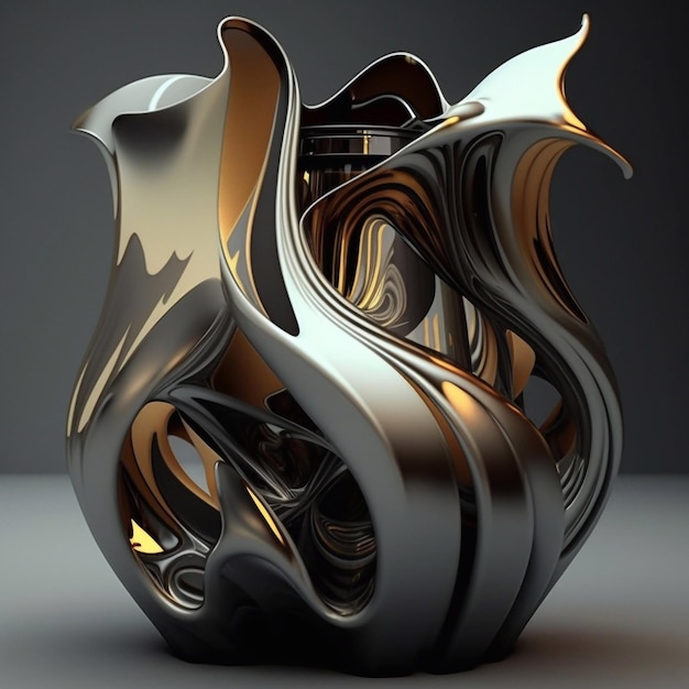 a mystical biomorphic abstraction created from the metal of gold and carbon