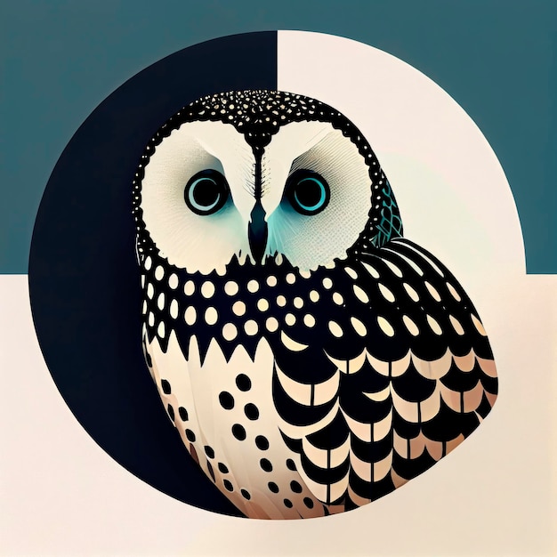 Premium AI Image Mystical Black Owl Geometric Wonders in Blue and White