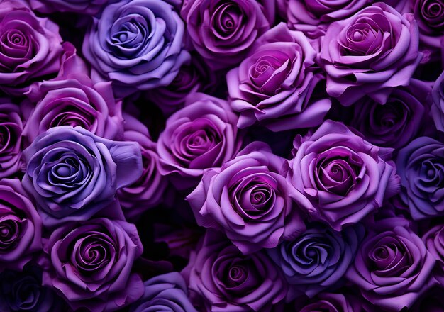 Photo mystical blooms purple roses with a black background