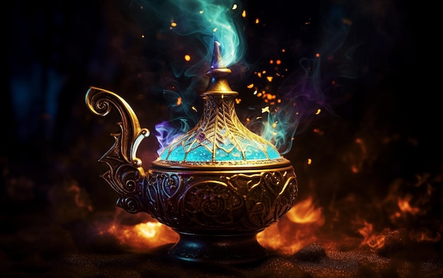 Mystical Brass Genie Lamp Close-up opname