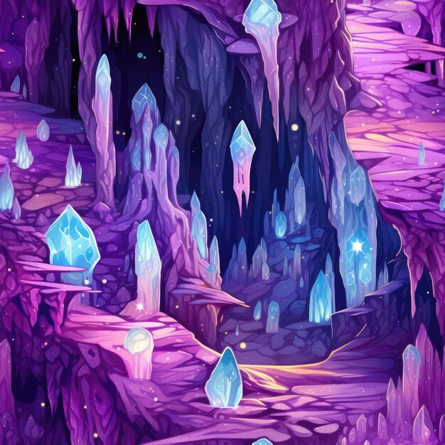 Mystical caverns with crystal formations