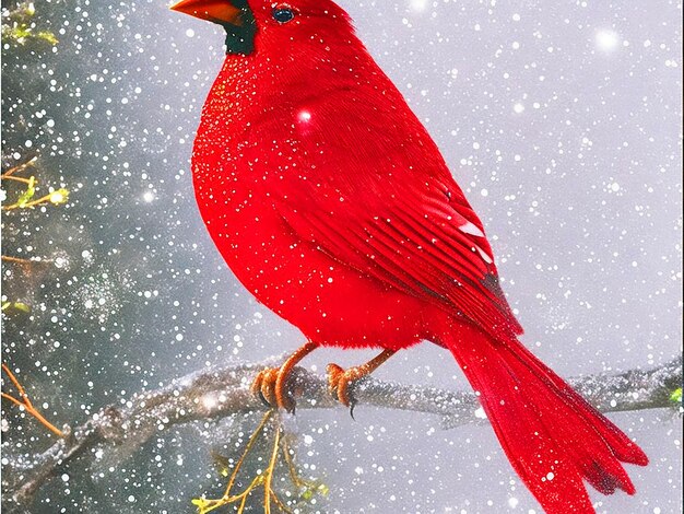 A mystical Christmas cardinal its feathers shimmering with a touch of glitter