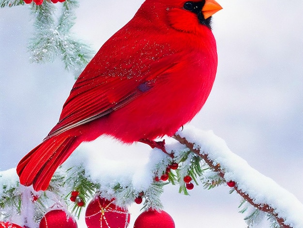 Photo a mystical christmas cardinal its feathers shimmering with a touch of glitter