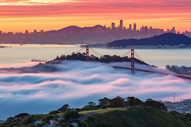 Photo mystical cityscape captivating foggy skyline photo for mesmerizing visuals