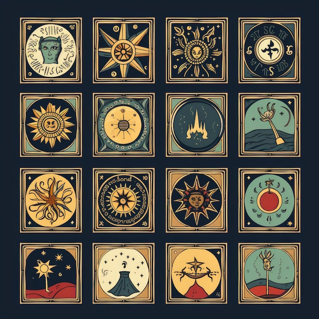 Mystical Collection 24 TarotInspired Icons in Low Detail Clipart Style