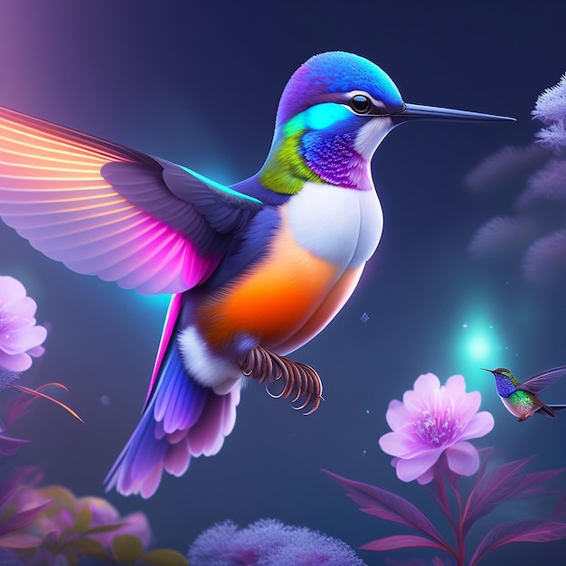 Mystical and colorful hummingbird illustration ai generated image